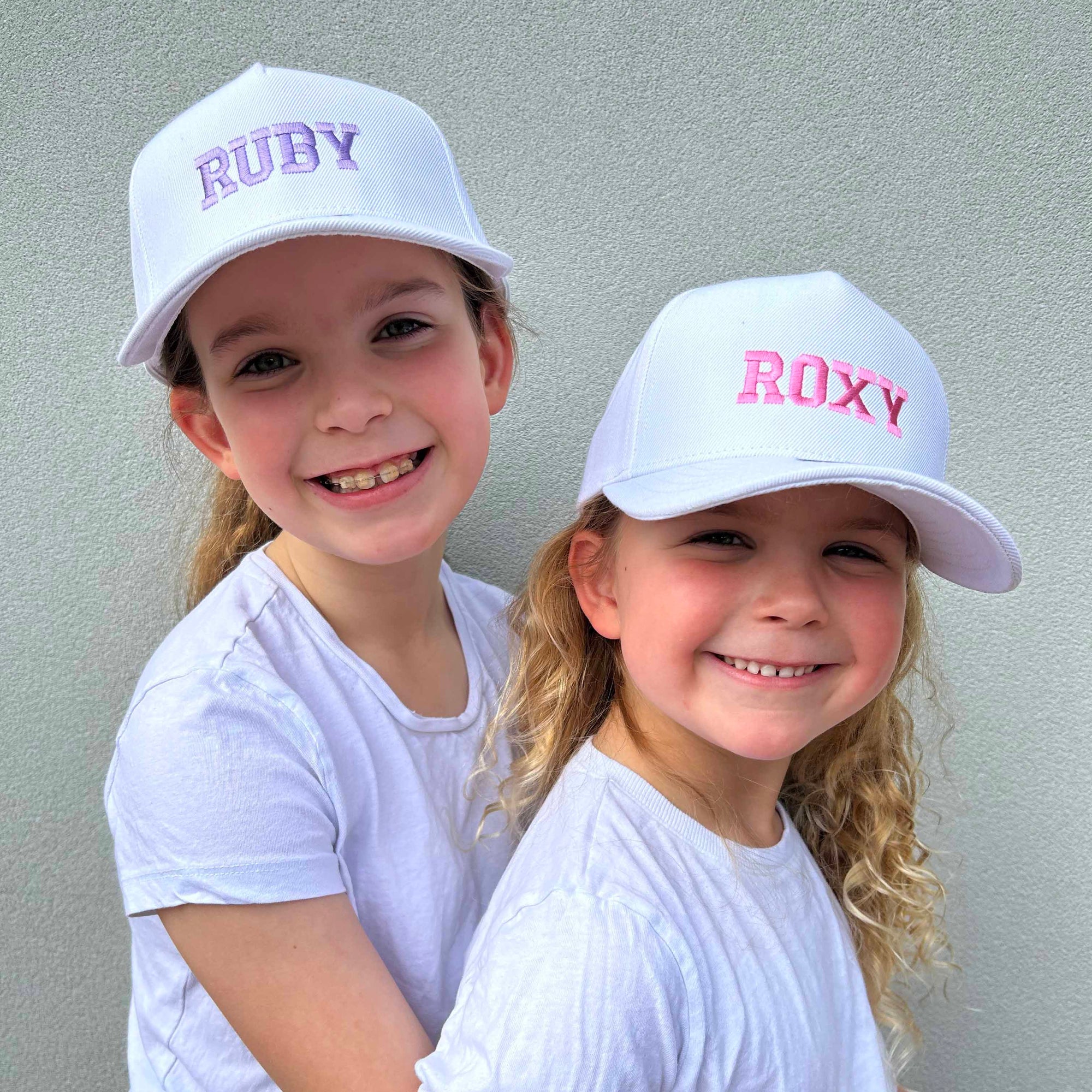 Personalised Kids Hats - White Curve Brim Snapback