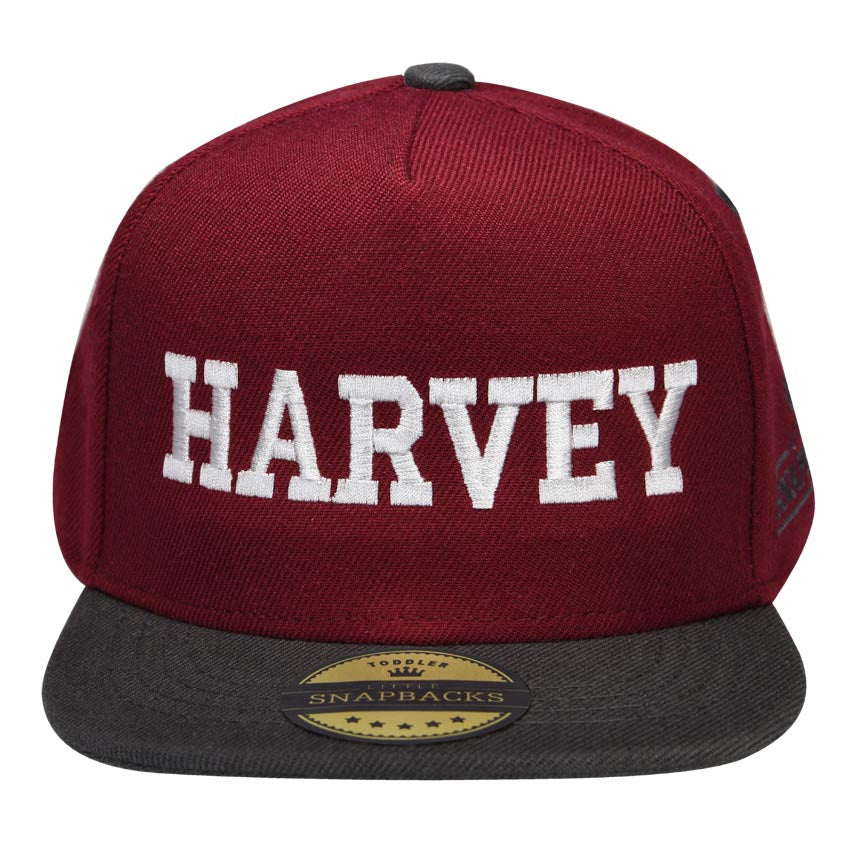 Personalised kids hats - Burgundy & Charcoal Snapback