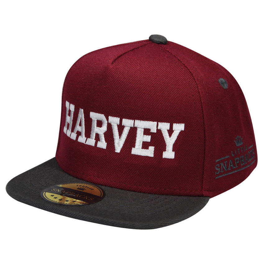 Personalised kids hats - Burgundy & Charcoal Snapback