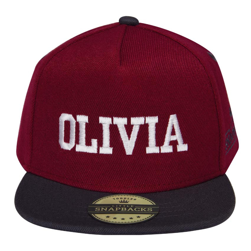 Personalised kids hats - Burgundy & Charcoal Snapback