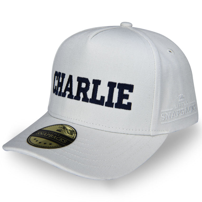 Personalised Kids Hats - White Curve Brim Snapback