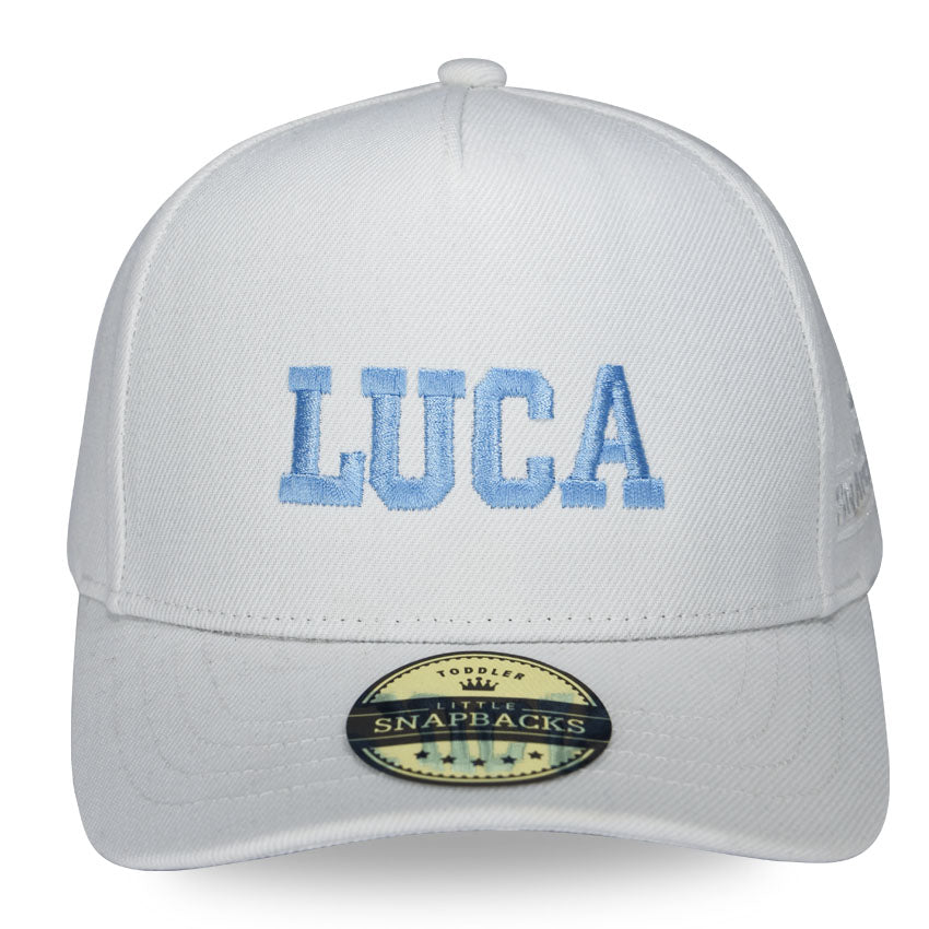 Personalised Kids Hats - White Curve Brim Snapback