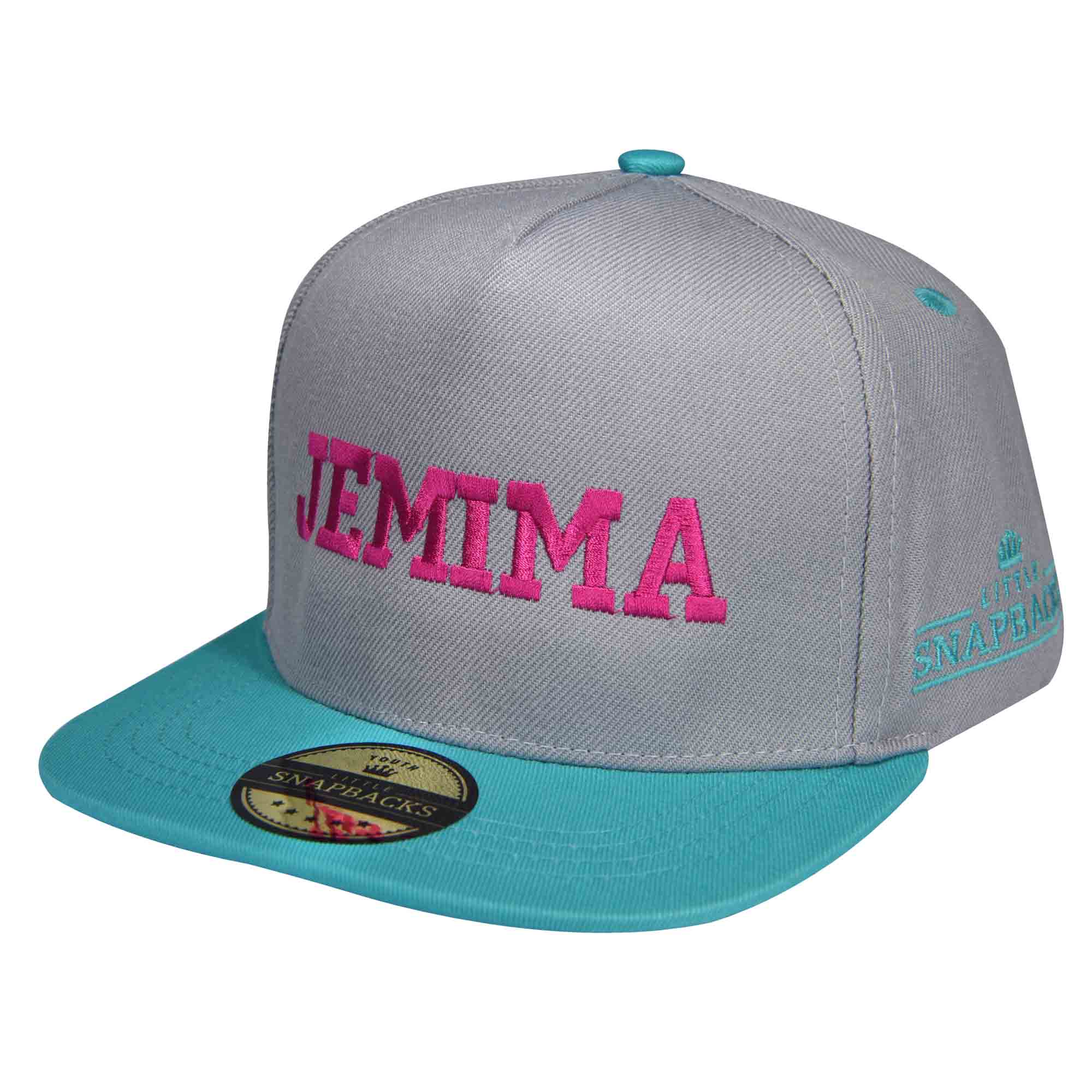 Grey & Aqua Snapback - Hot Pink Thread