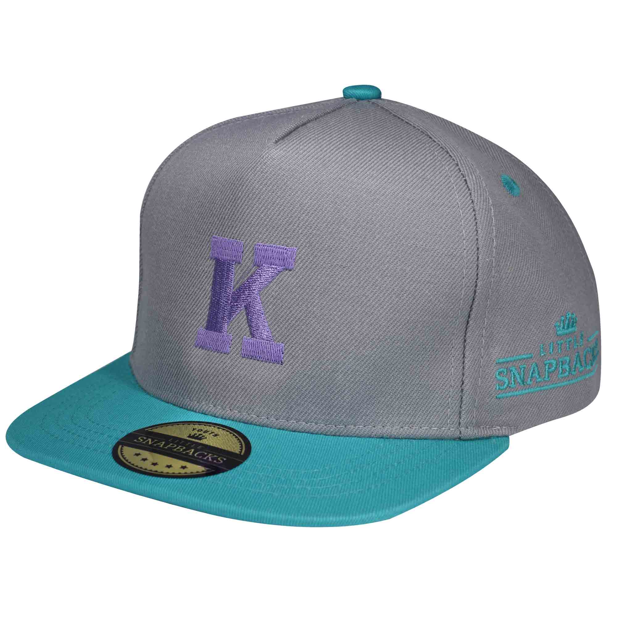Grey & Aqua Snapback -Lavender Thread