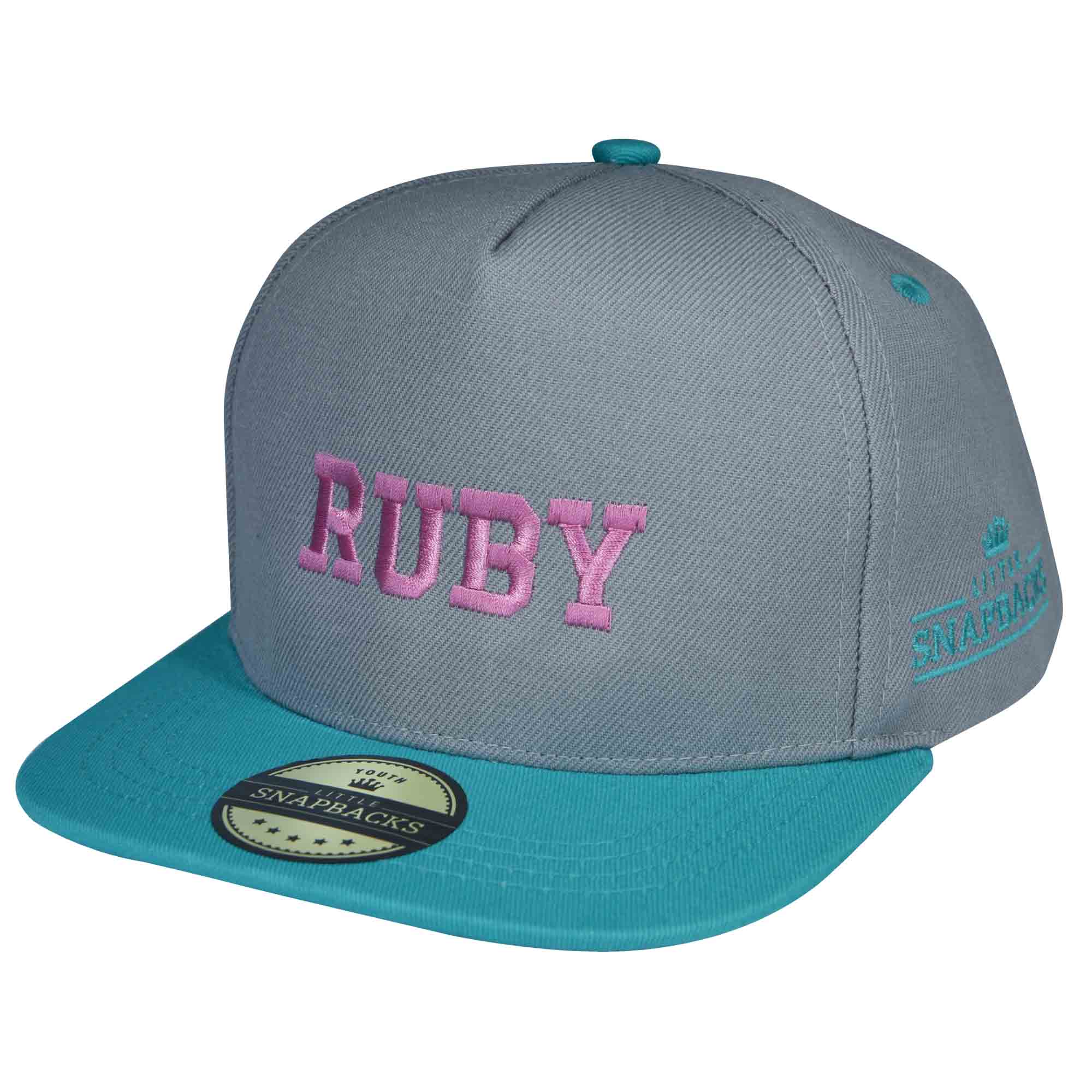 Grey & Aqua Snapback -Light Pink Thread