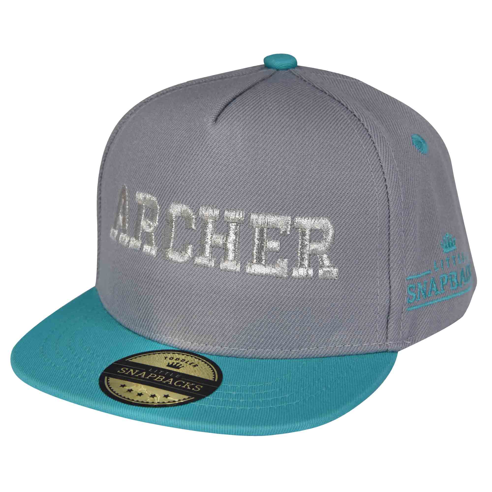 Grey & Aqua Snapback - Metallic Silver Thread