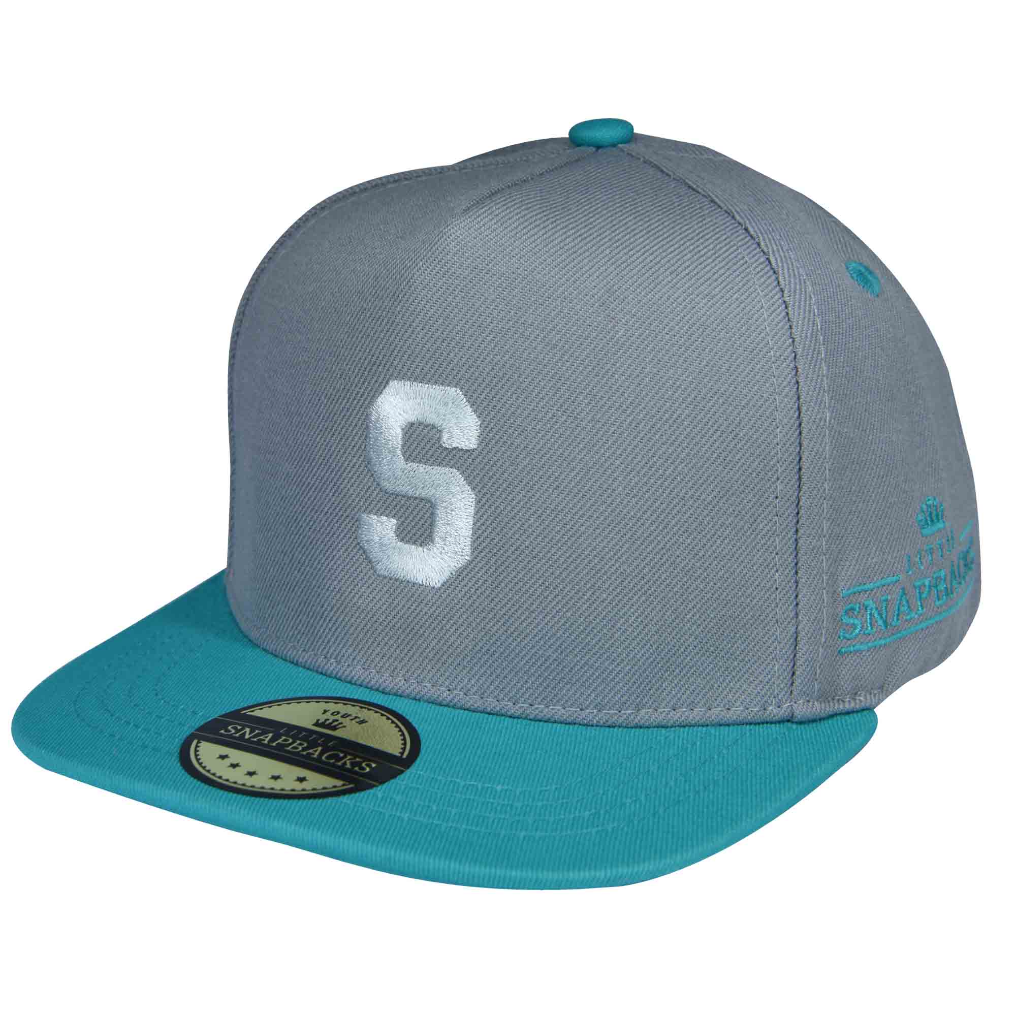 Grey & Aqua Snapback - White Thread