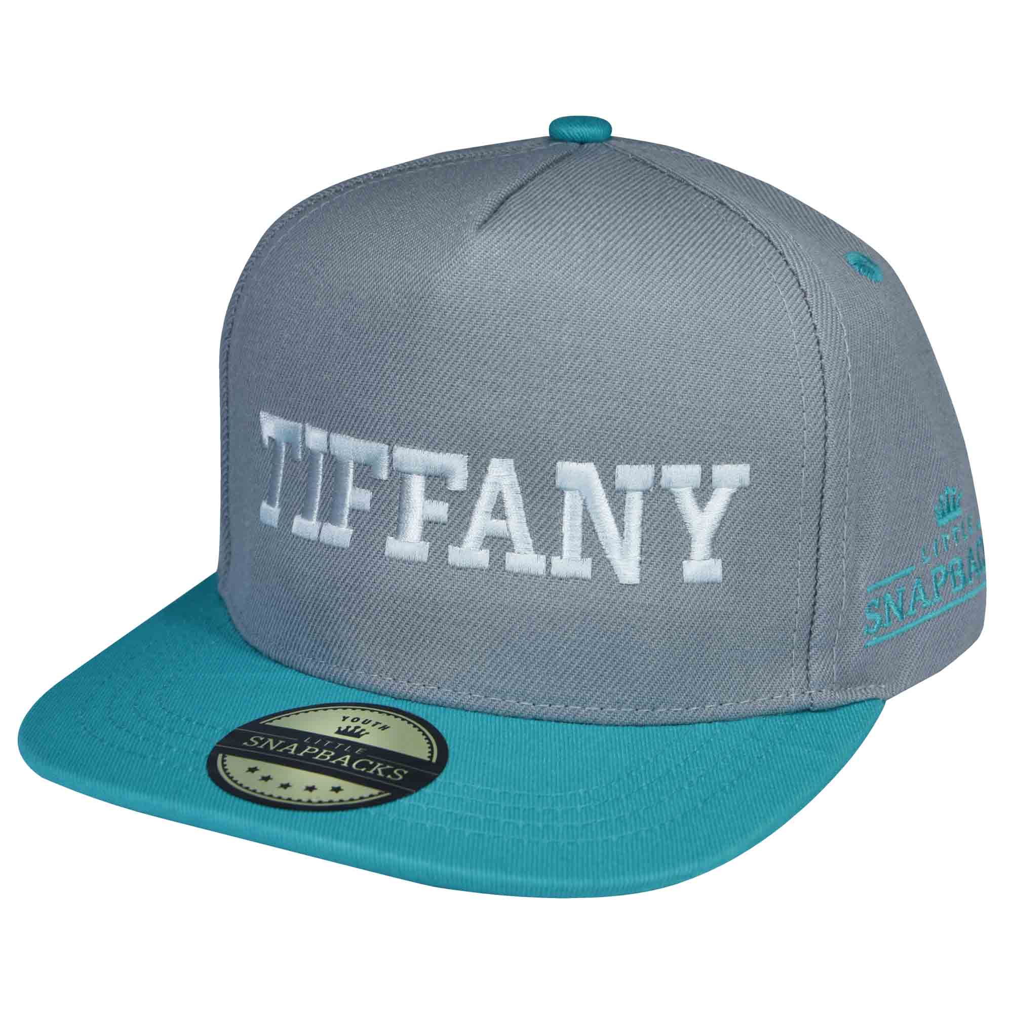 Grey & Aqua Snapback - White Thread