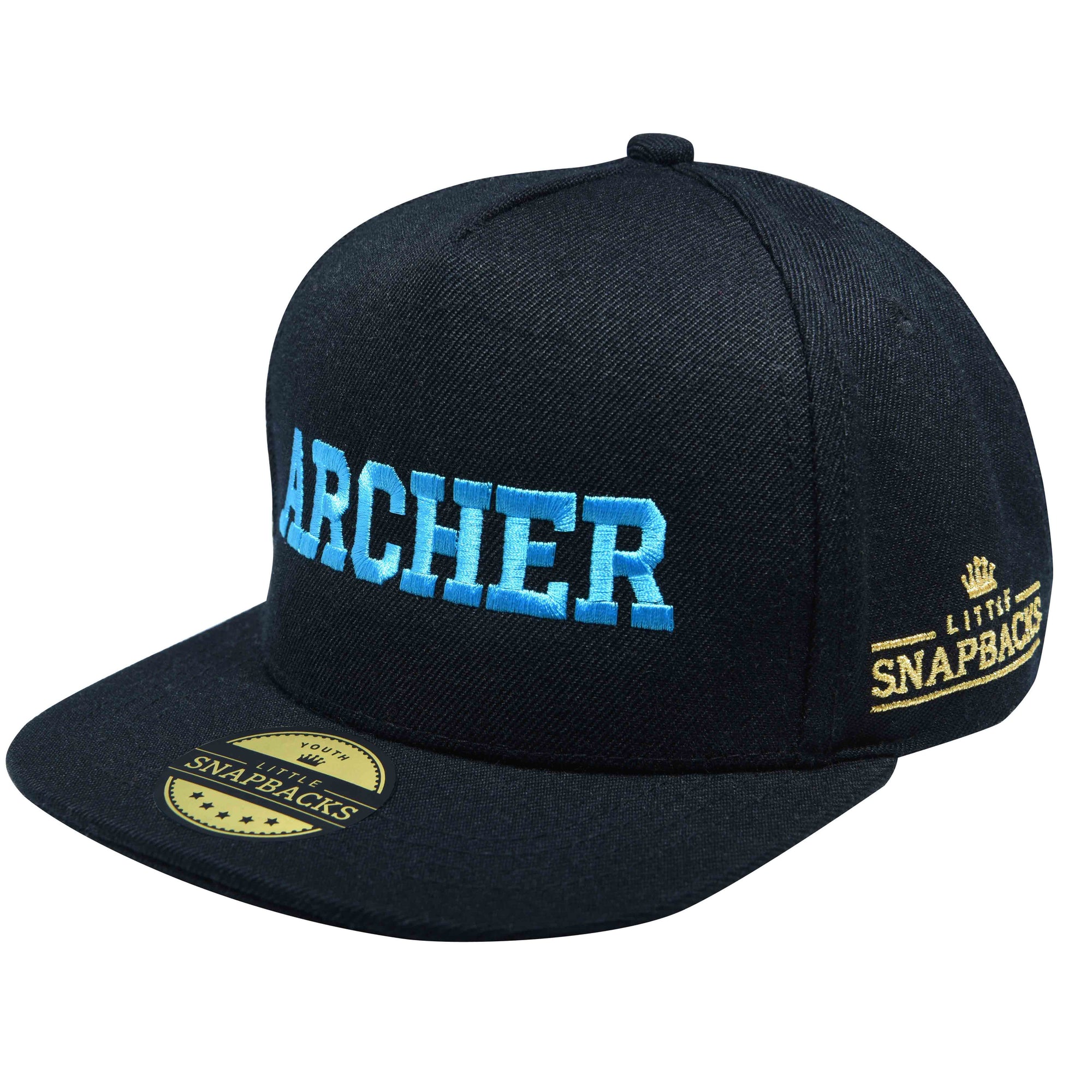 Black Snapback, Deep Sky Blue Thread