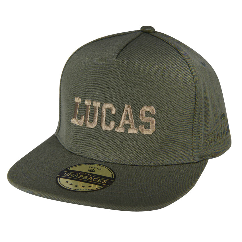 Green Snapback, Tan Thread