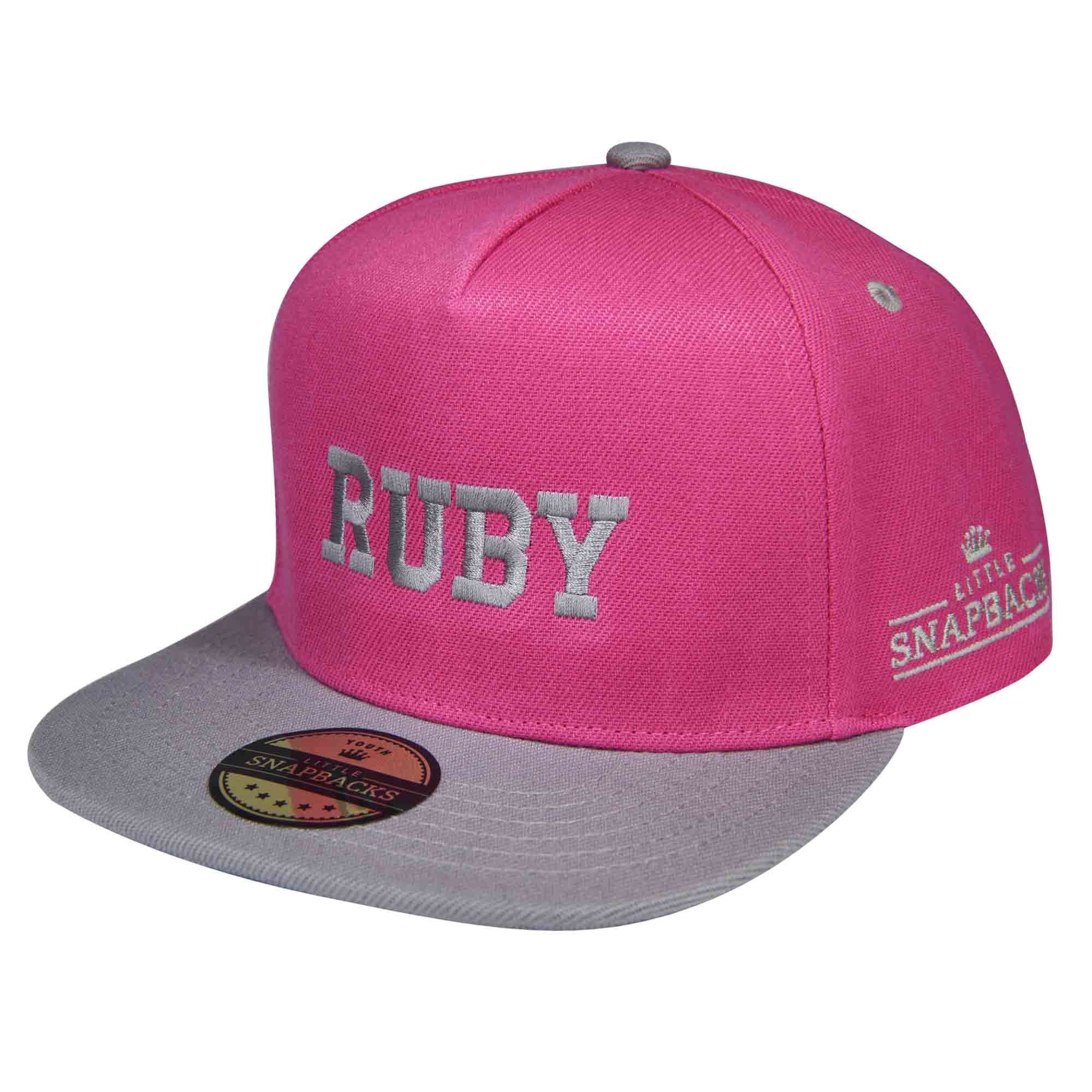 Personalised Kids Hats - Hot Pink & Grey Snapback