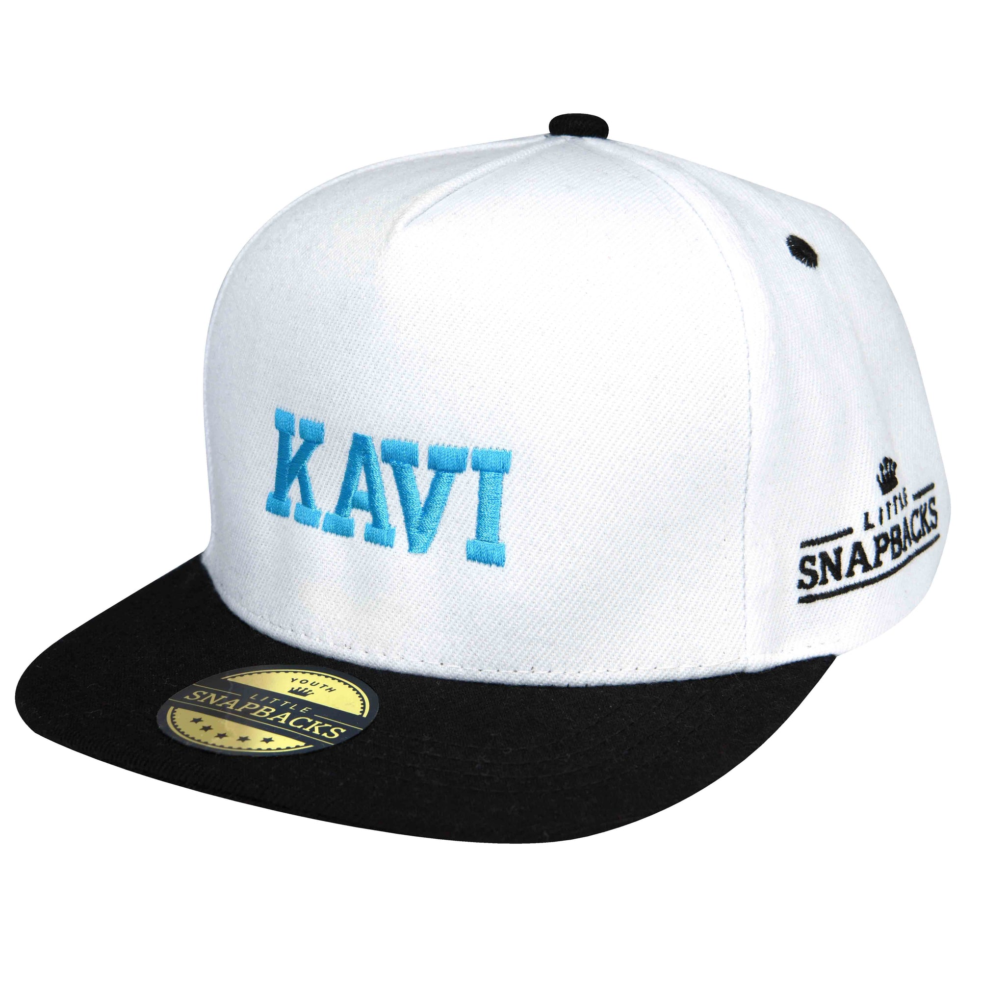 White Snapback, Deep Sky Blue Thread