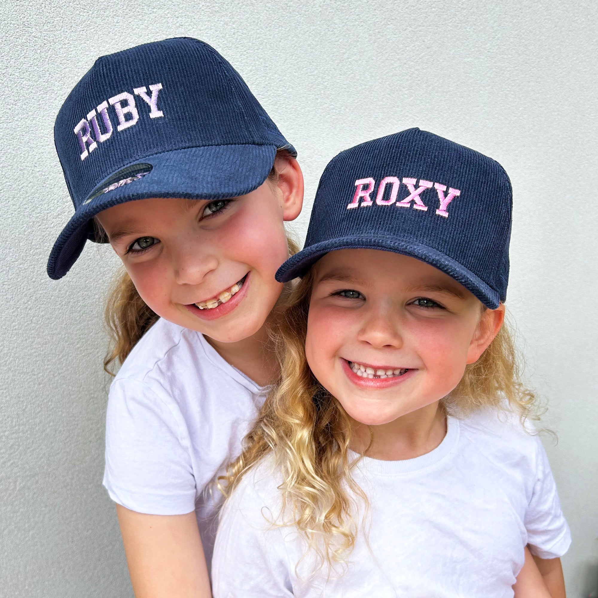 Matching Personalised Kids Hats - Navy Cord Snapback