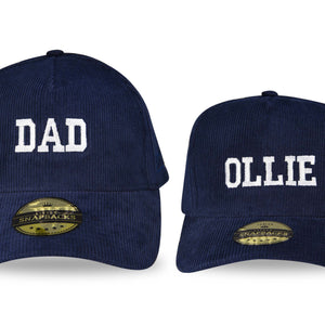 Matching Personalised Snapbacks - Dad and son hats - Navy Cord Snapback