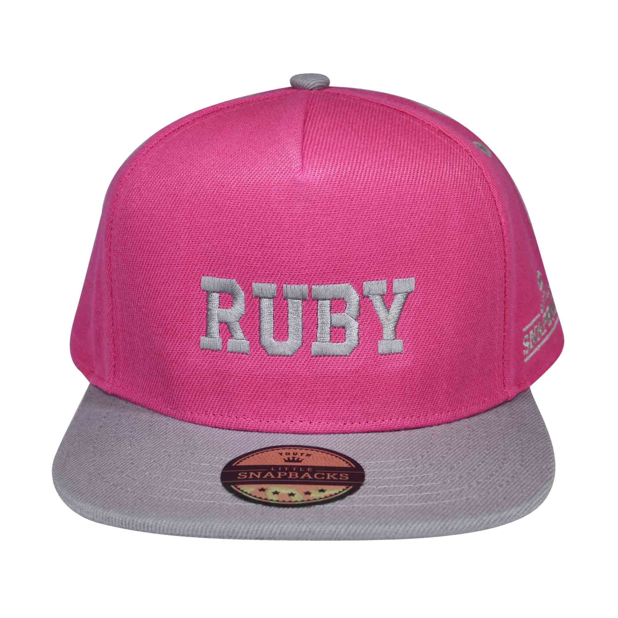 Personalised Kids Hats - Hot Pink & Grey Snapback